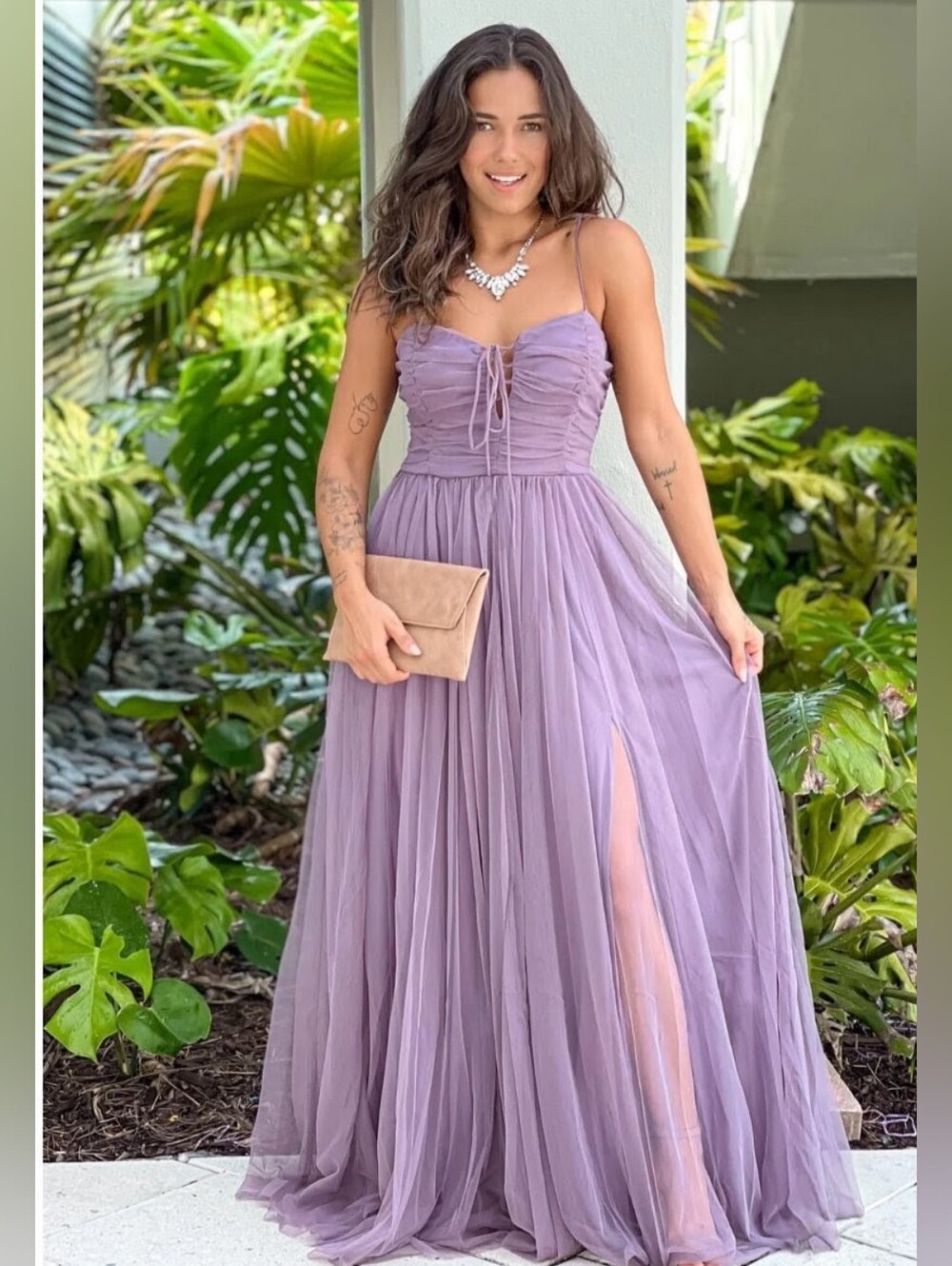 Lovely Day Lavender Spaghetti Strap Tulle Corset Bridesmaid Wedding Guest Gown L